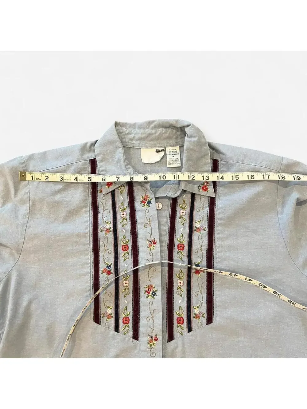 Vintage 90’s Embroidered Floral Button Up Shirt Cottagecore Boho - Picture 4 of 6